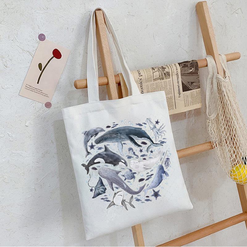 Sea Animals Sea Animals Handbag Going Out Portable Large Capacity Messenger Bag Casual Canvas Bag