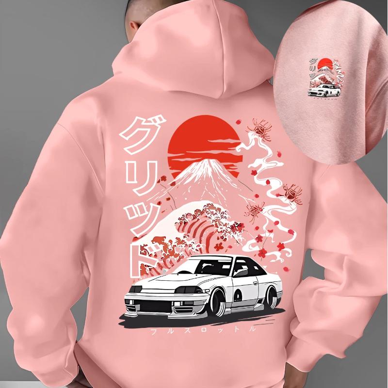 A Men'S Casual Stylish Japanese-Inspired Hoodie Featuring Mountain And Freedom Elements, Long-Sleeved Pullover, Regular Fit.