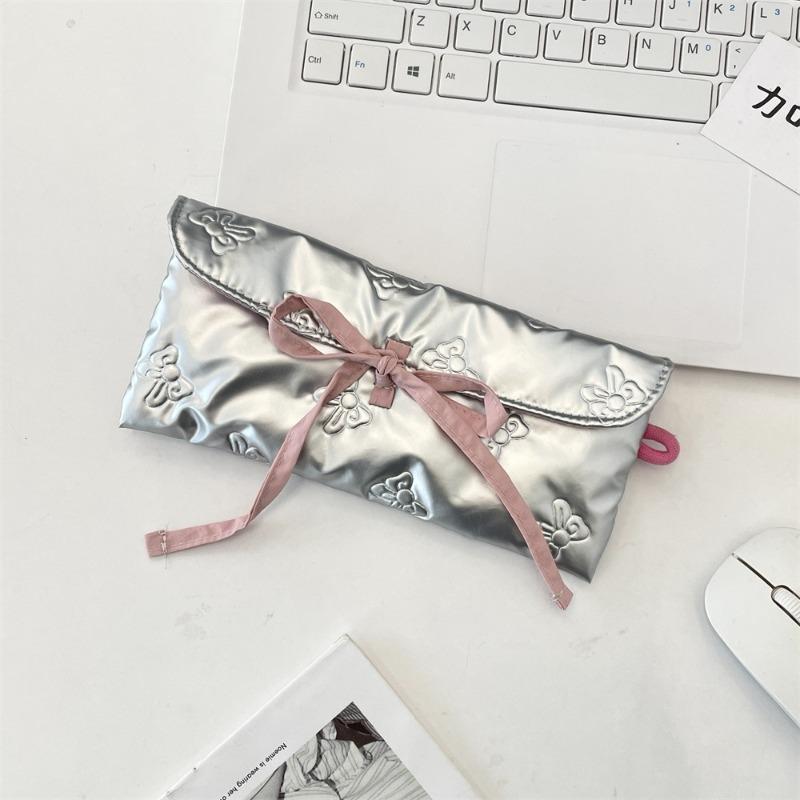 Quilted Bow Flip Pencil Bag Change Bag Women's Portable Storage Bag Multifunctional Student Stationery Box