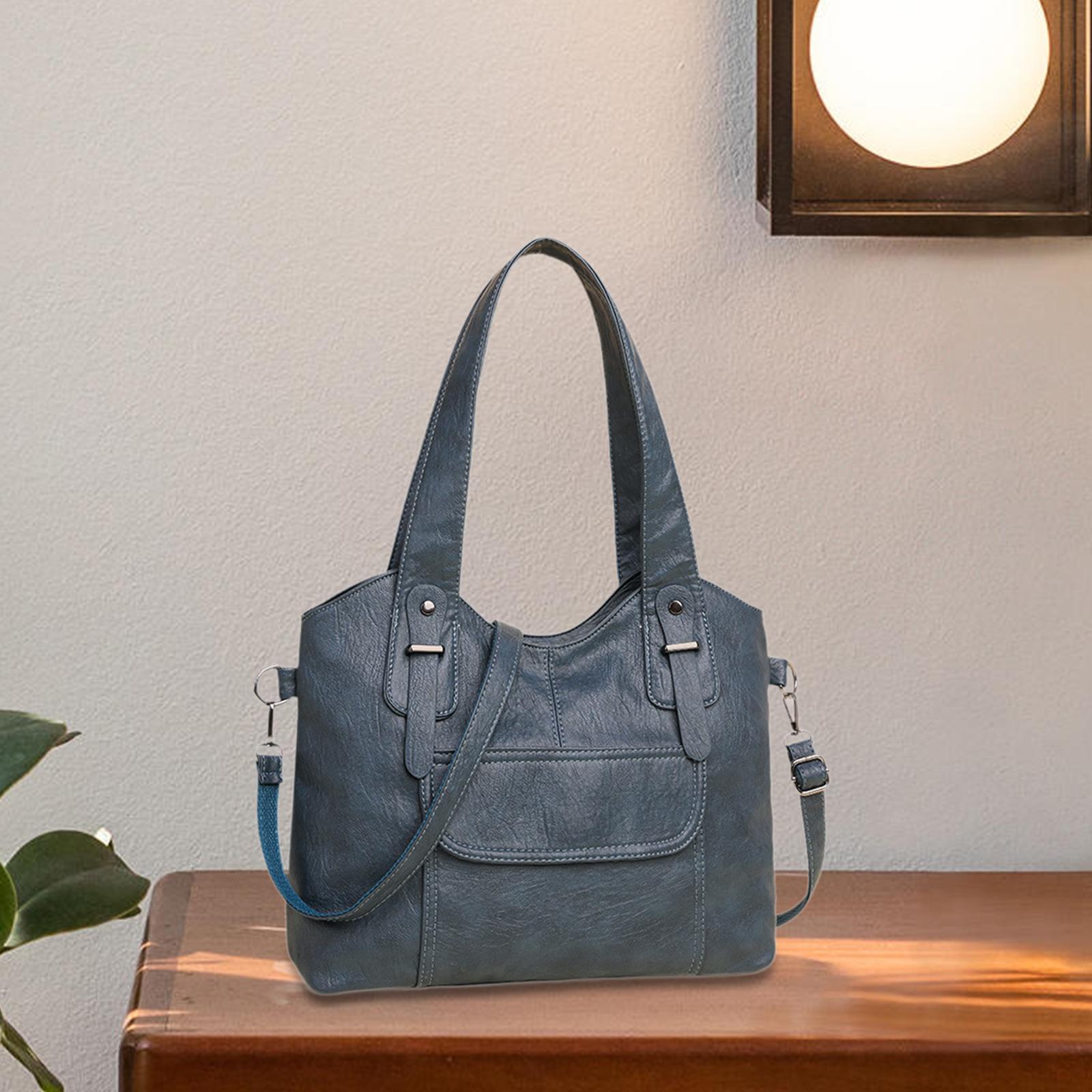 

PU Leather Shoulder Bag Large Capacity Women Tote Bag for Everyday Travel синий
