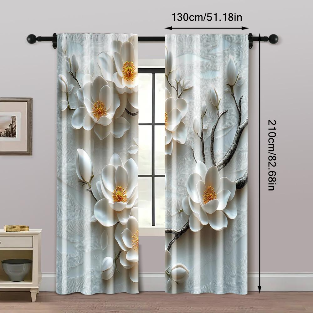 2pcs   Curtain Fabric 2D print elegant white flowers Polyester Easy Install (without rod) Versatile All Ldeal for Living Room &