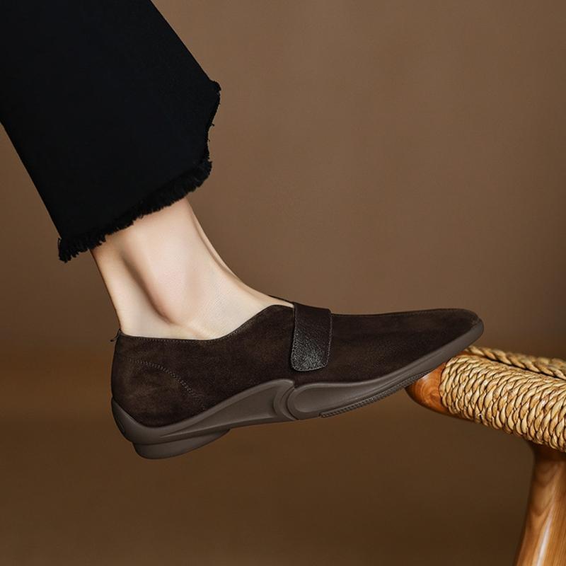 Mode NY Vår/Höst Dam Pumps Spetsig Tå Klumpig Klack Skor Får Mocka Läderskor för Kvinnor Slip-on Dam Loafers Svart Sko