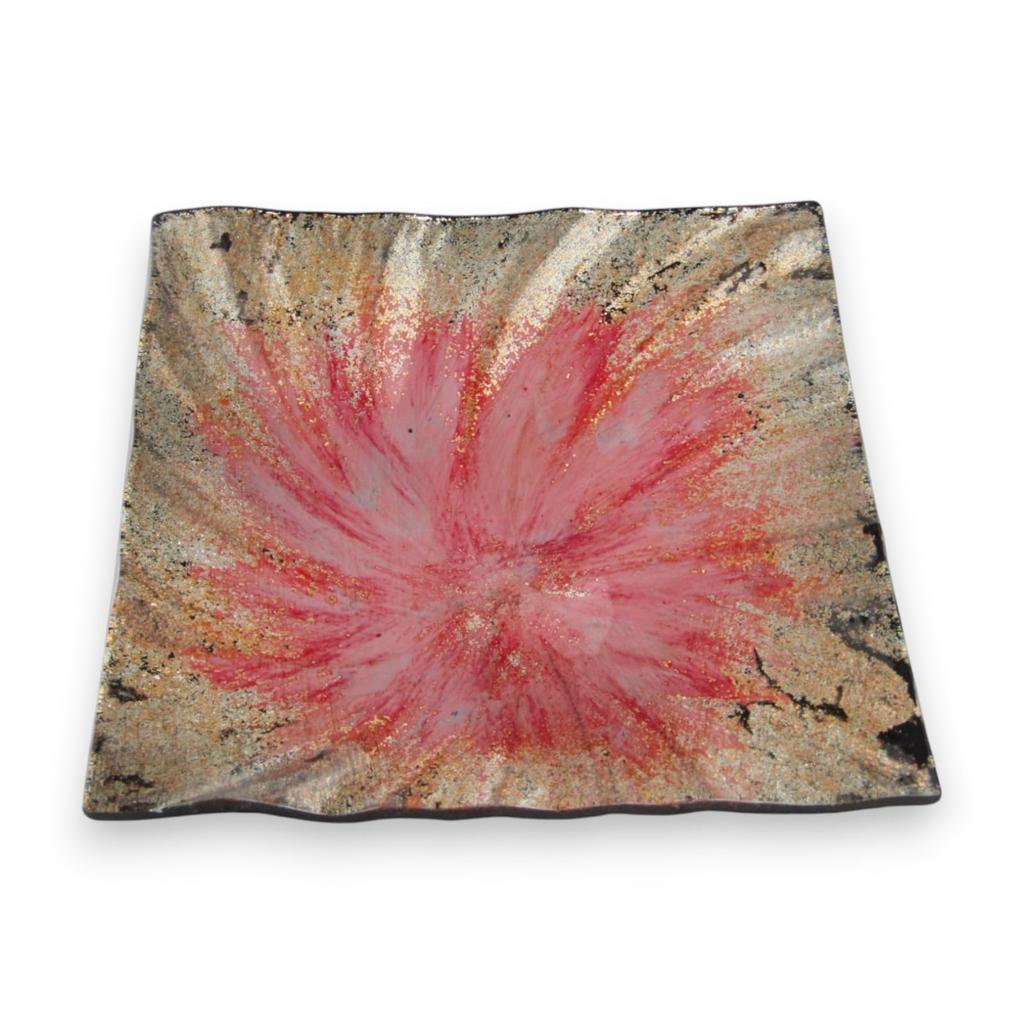 Small Square Glass Cake Pink Sairan J-kitchens Plate, Gold, 15cm,