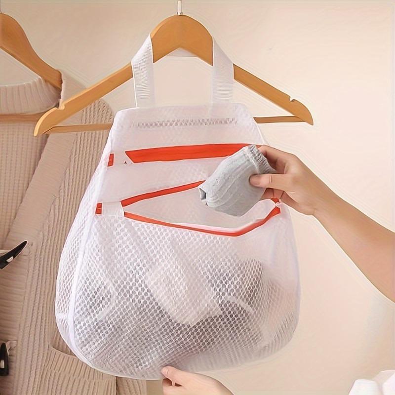 Multifunctional Hanging Organizer Bag - Double-Layer Mesh Laundry Bag with Zippered Compartment & Side Pockets