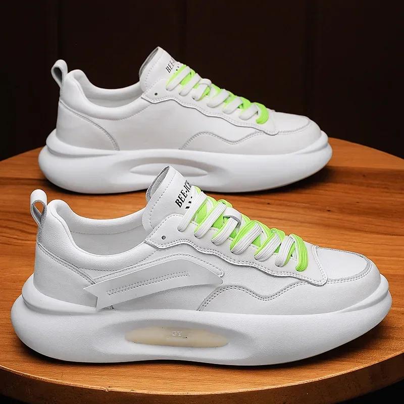 European Men Fashion Genuine Leather Casual Sport Shoes Cool Chunky Sneakers Young Man Street Thick-soled Trainers