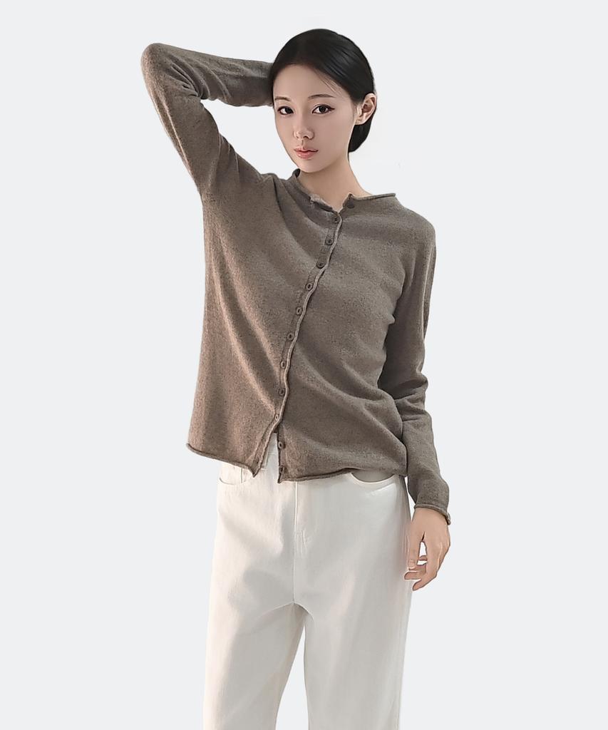 Clace 100% Wool Loose Fit Cardigan With Button Details_Brown