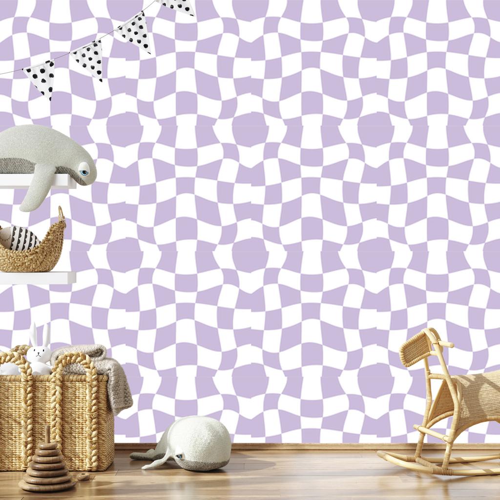 Wallpaper Casual Checkerboard White and Lavender 50x1000