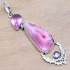 Pendant Pink Slice Drusy Gemstone Handmade Silver Jewelry 3.25"