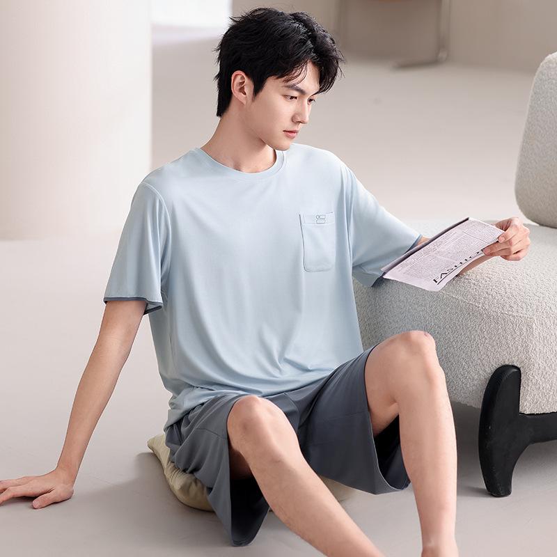 Men's Modal Summer Pajama Set: Short Sleeve & Shorts, Casual Plus Size Homewear