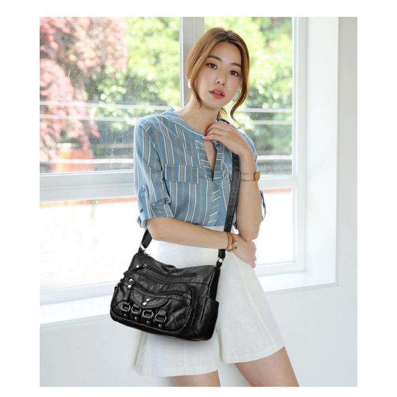 Gewebte Mehrschichtige Weiche Leder Schulter Crossbody Tasche