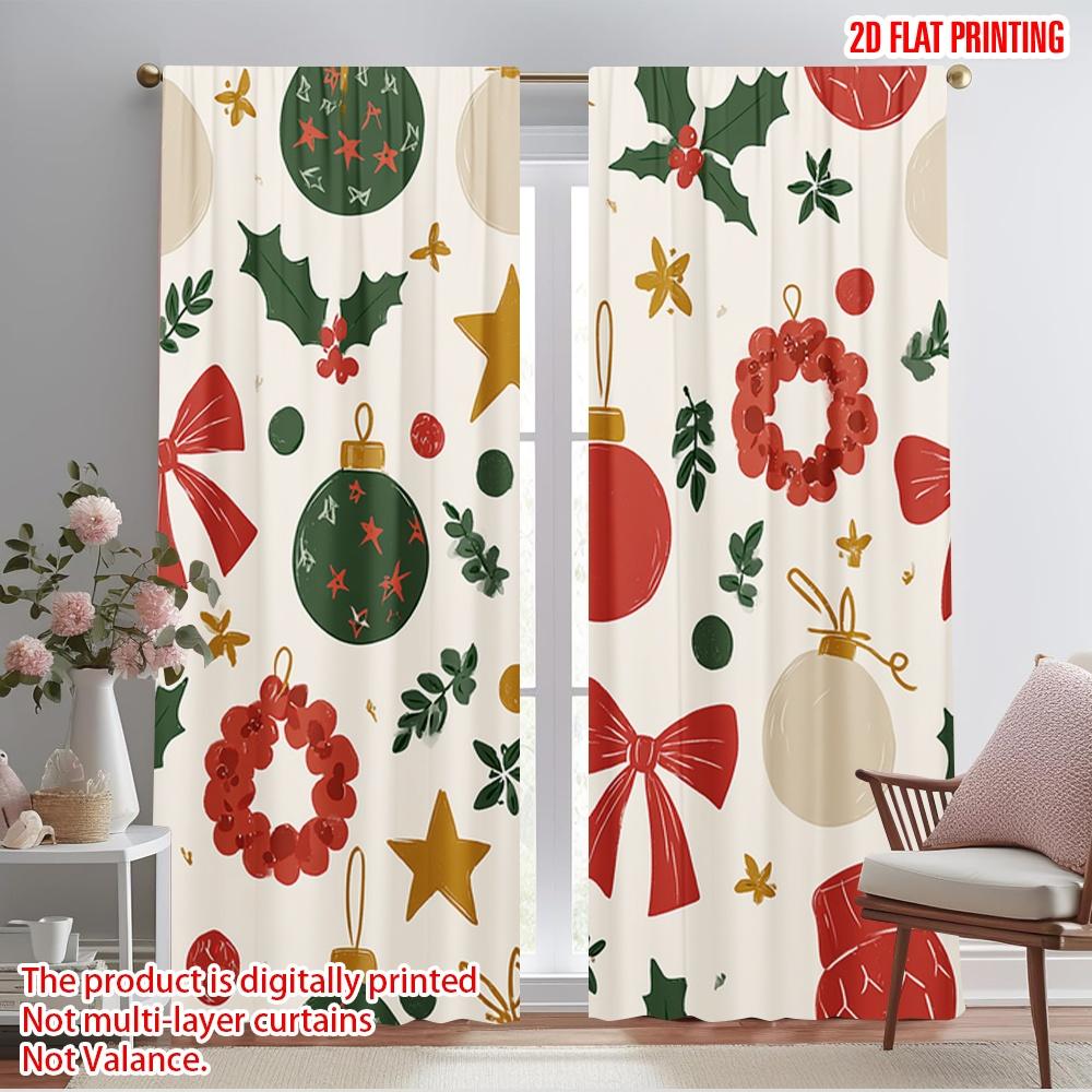 

2pcs,2D plane printing Pattern Curtains Christmas ornament1 Polyester Fabric (without rod) Home Decor Use for Living Room & 52.50×116.00 CM 2pcs