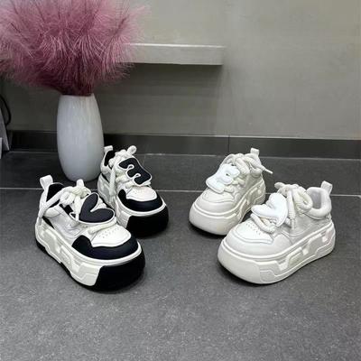 2024 Thick-soled Muffin Super High Heel Small Casual Shoes Ugly Cute Bread Shoes Little White Shoes Panda Shoes Alphabet Women's Shoes