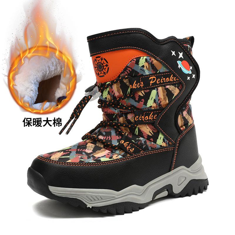 

Зимние ботинки для мальчиков новые детские бархатные теплые хлопковые ботинки большого размера для средних и старших детей маленькие мальчики нескользящие ботинки на высоком голенище для снега 27 yards/inner length 17.0cm