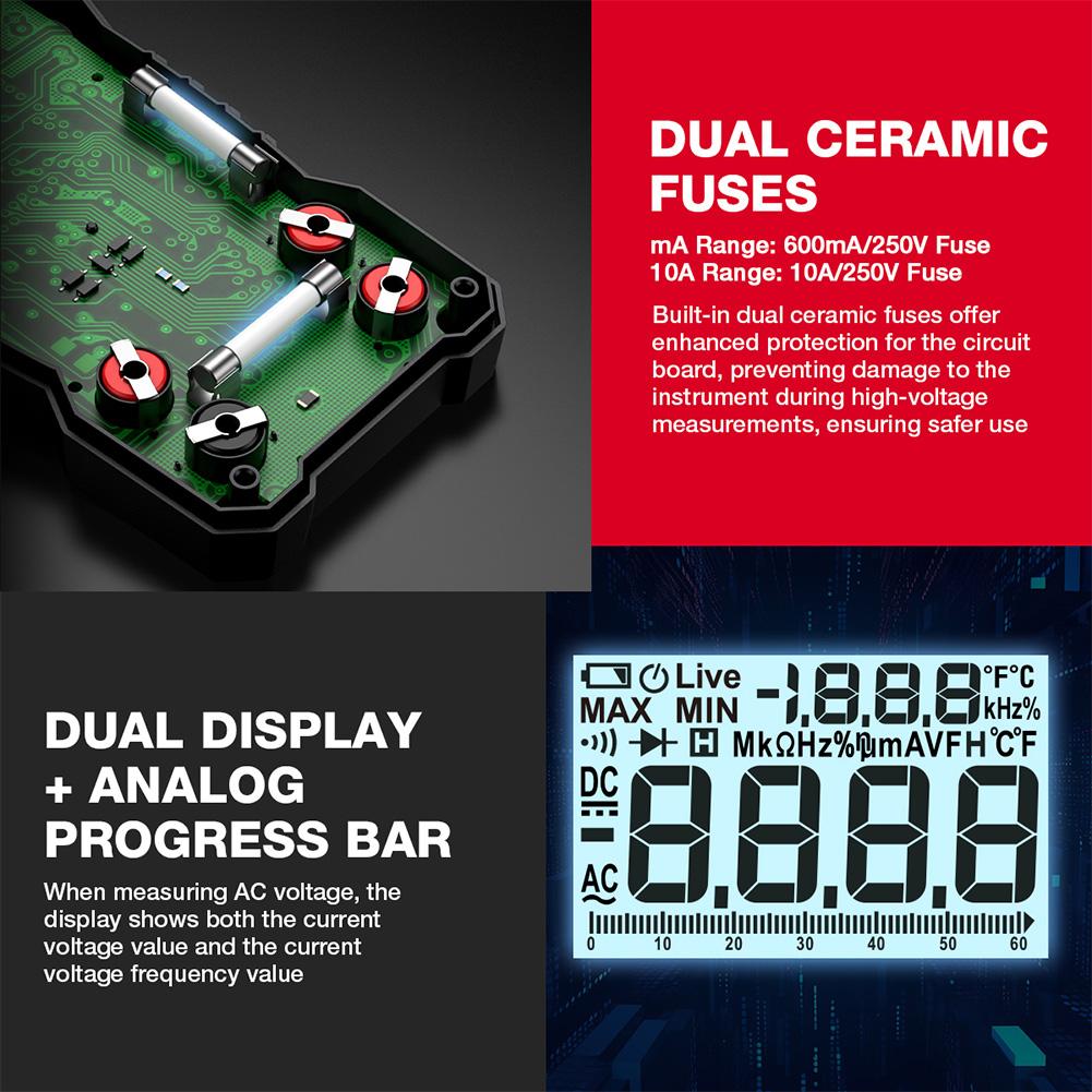 Digital Multimeter 6000 Counts DC/AC Ammeter Voltmeter Non Contact Voltage Detector LCD Voltage Current Tester Electrician Tools