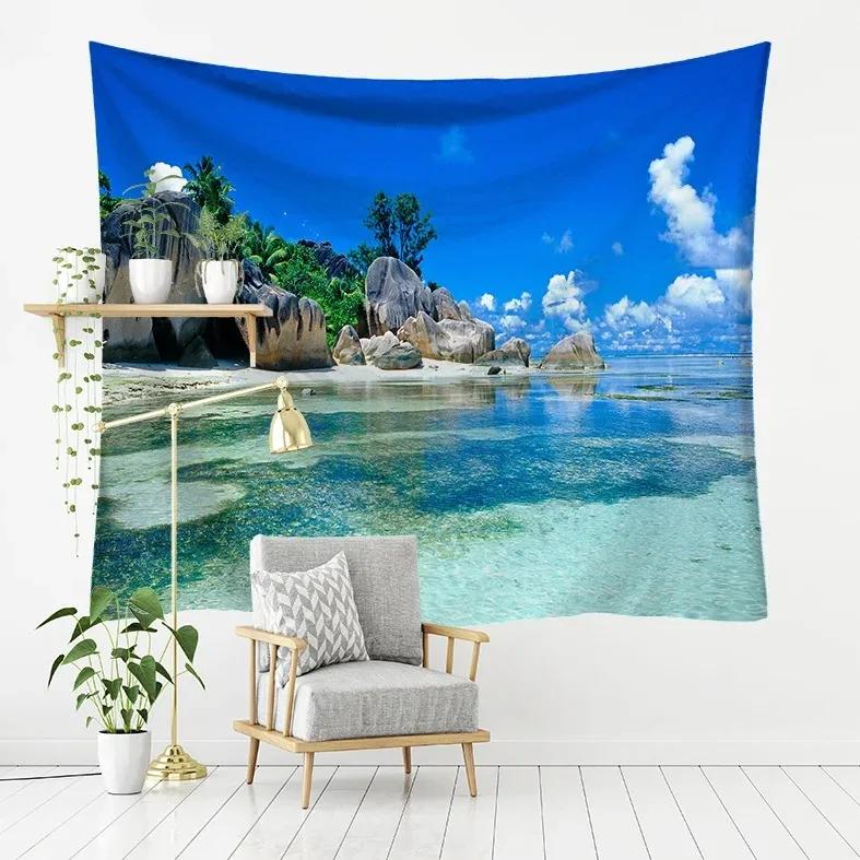 Seaside Scenery Drift Bottle Pattern Hanging Cloth Home Wall Decoration Tapestry Bedroom Living Room Tapestry