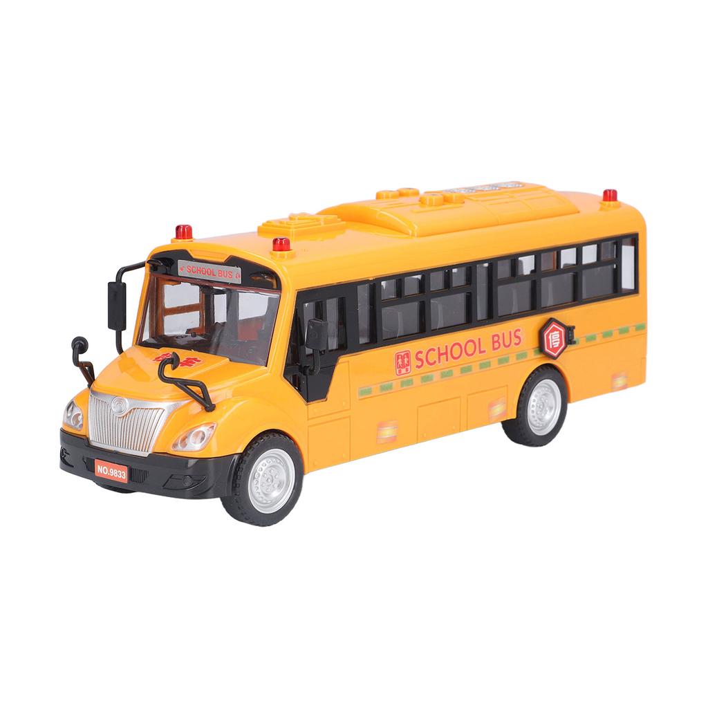 Yellow School Bus Model Toy Plastic Car Play Vehicle Figure with Opening Doors Lights Sounds