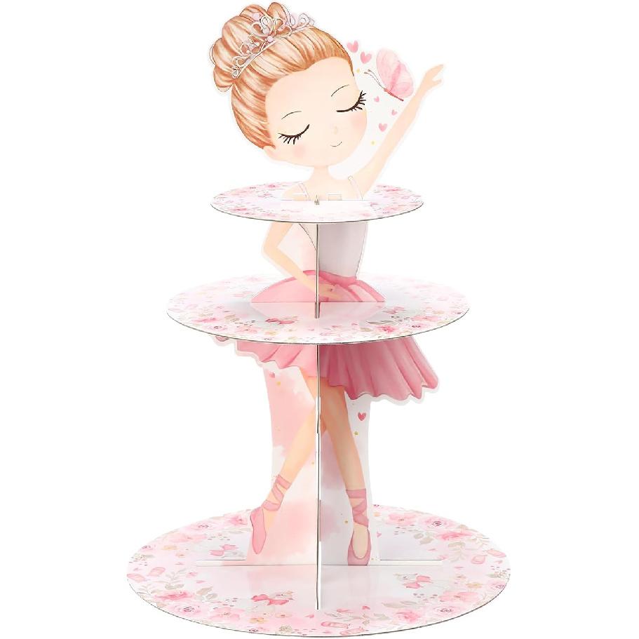 Honeydak 3 Tier Fairy Party Cupcake Stand Decorations Fairy Theme Cupcake Holder Decorations Wing Ballet Dancer Dessert Tower for Kids Party Birthday