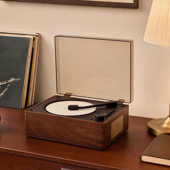 Retro Bærbar Musikafspiller med Højttaler, Bluetooth-kompatibel Skrivebordsafspiller med Fjernbetjening til Hjemmet, Understøtter USB/Type-C