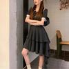 Coffee Break French Doll Collar Plaid Dress Women Summer Irregular Sweet Spicy Waist-tightening Tailing Cake Skirt