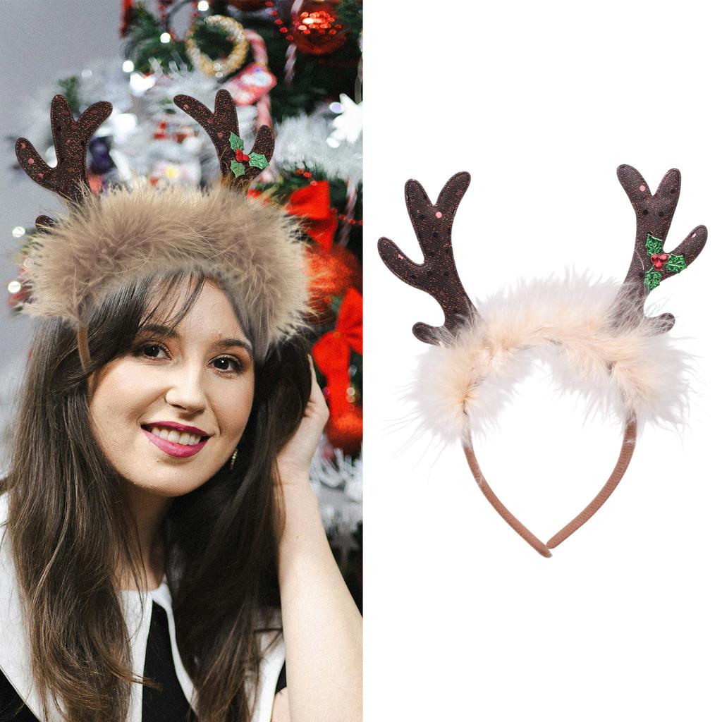 Soft Reindeer Antlers Headpiece Adjustable Size For Family Christmas Party Costume Dressing Up Photo Booth Props