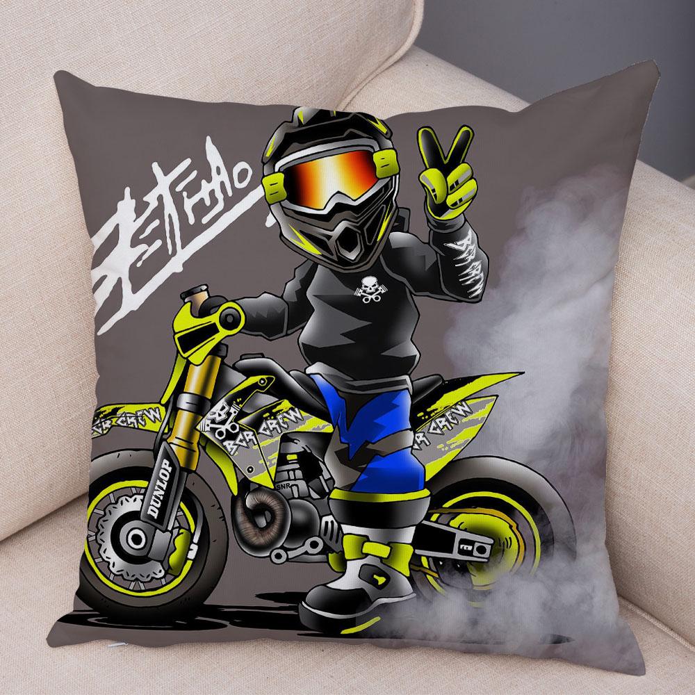 Capa de almofada para esportes radicais, capa decorativa de desenho animado para motocicleta, fronha de poliéster, cor móvel, bicicleta, sofá, casa, carro