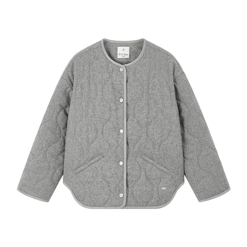 ELLE KIDS Девочки Серая меланжевая твидовая стеганая утепленная куртка 140