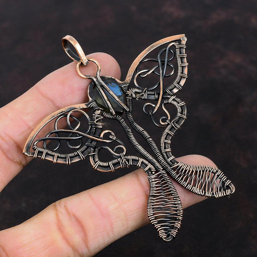 Labradorite Pendant Copper Wire Wrapped Pendant Handmade Pendant Copper Jewelry Butterfly Gemstone Pendant Wire Wrapped Jewelry Gift For Her