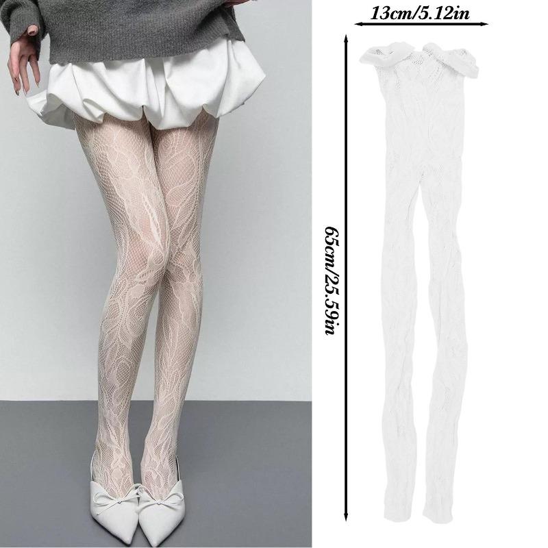Y2K Millennium Hot Girl Vintage Floral Lace Pantyhose Sexy Hollow Out Mesh Stockings Slim Fit Sheer Tights for Women Girls