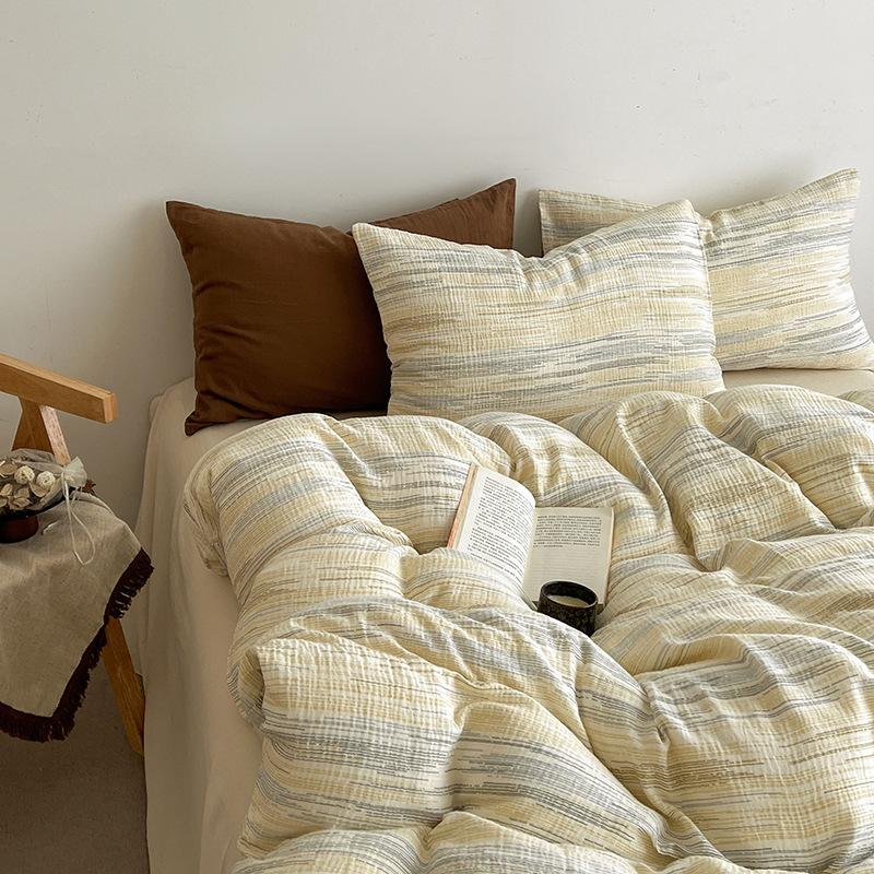 Extremely Home~ Simple Wind Striped Bed, Washed Cotton Sheet Quilt Cover Sheet Dormitory