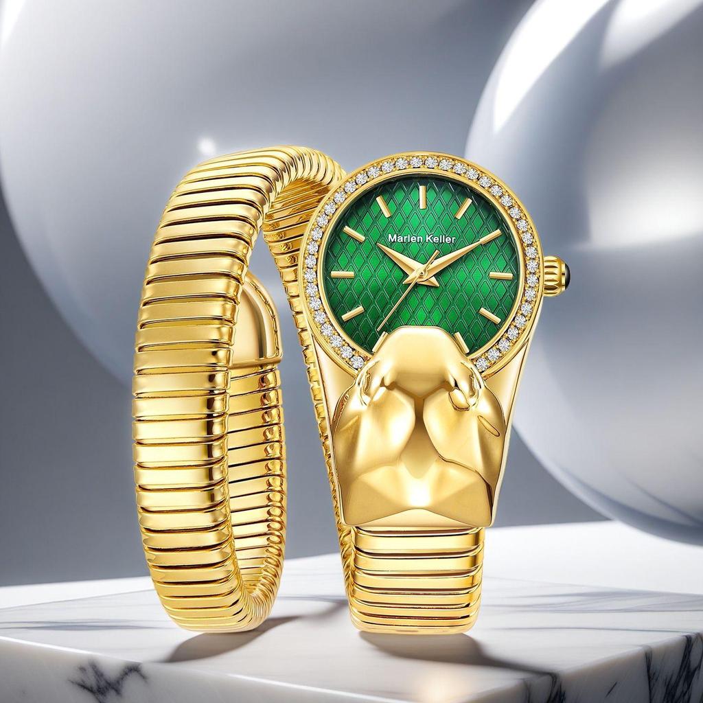 Orologio da Donna Marenkeller 2025 al Quarzo con Design a Serpente, Set di Diamanti e Placcatura IP.