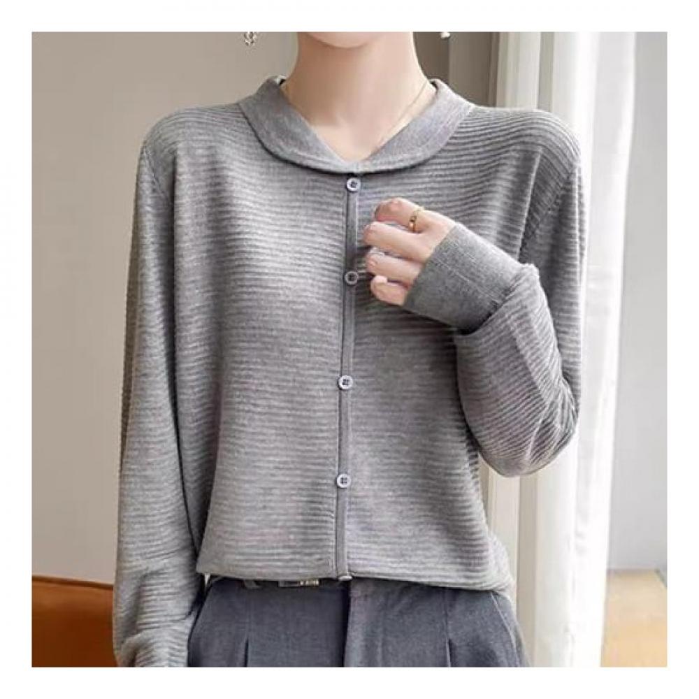 Navava Long Sleeve Knit Simple Button Daily Collar Nk2286