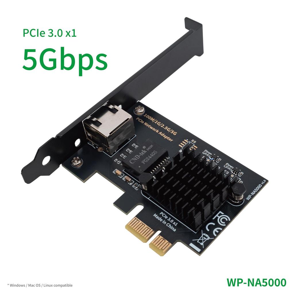 WisdPi PCIe x1 5Gbps Wired Ethernet Adapter Realtek RTL8126 3.0 Base-T (WP-NA5000)