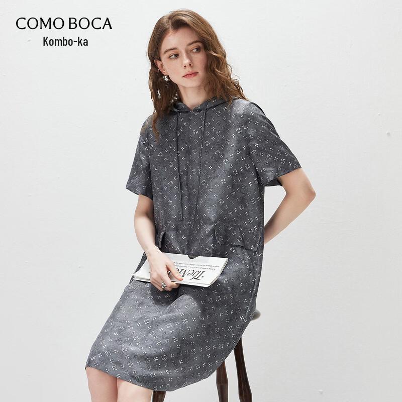 Women s Hooded Short Sleeve Printed Mulberry Silk Dress 2XL