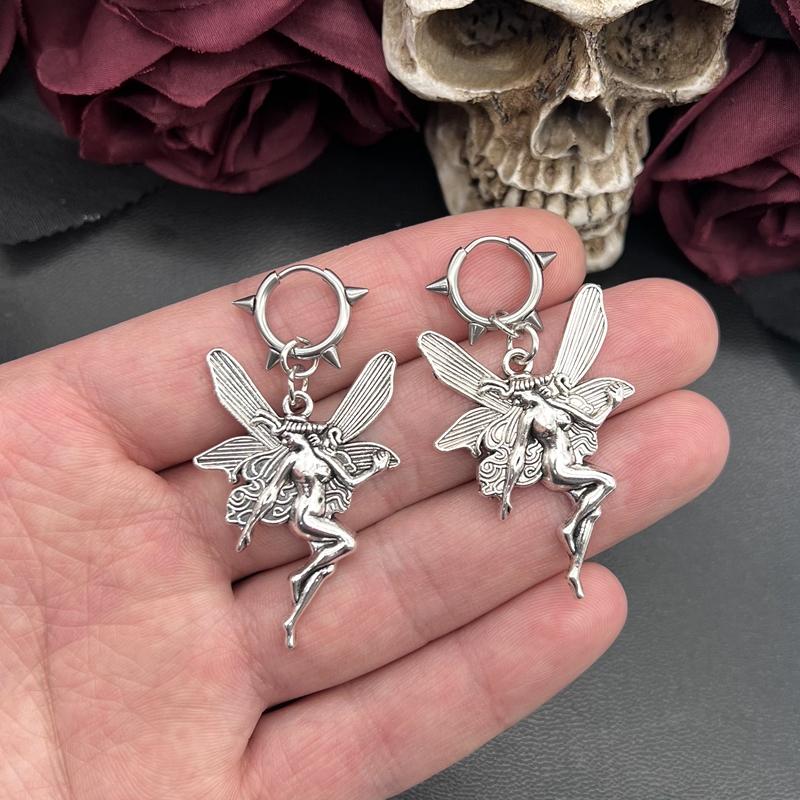 Punk Vintage Butterfly Fairy Angel Earrings Grunge Ladies Anime Jewelry Y2k Aesthetic Accessories Goth Gothic Accessories
