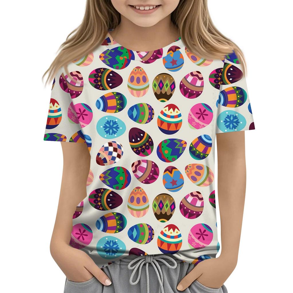 Children's Fashion Casual Short Sleeve Plant Printed Round Neck T-Shirt Top