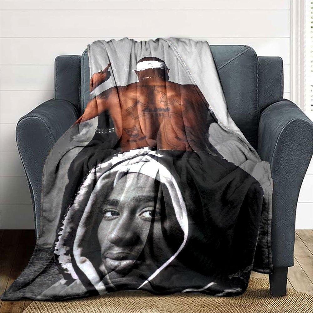 1pc 2PacHip Hop Blanket Soft Lightweight All Season Multi Purpose Throw for Sofa, Bed, Office & Picnics, French Style with Iconic Album Art & Quotes