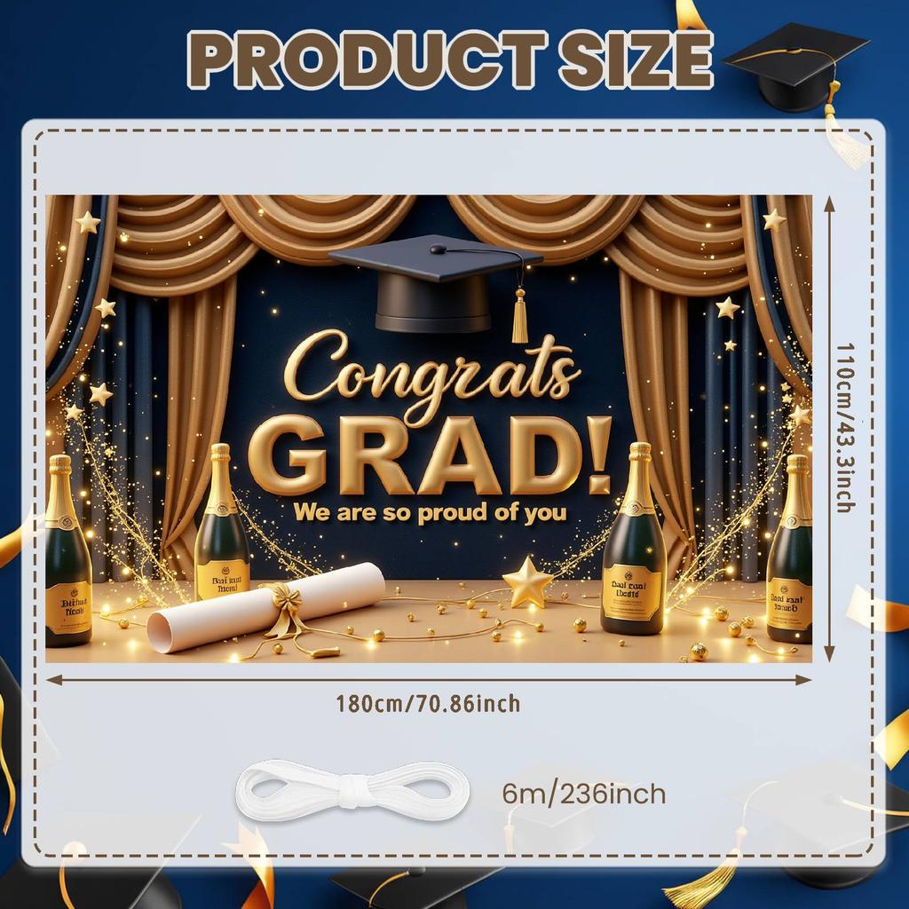 Graduation Celebration Banner Graduation Cap Design Commencement Display 2026 Class Banner Polka Dot Balloons For University