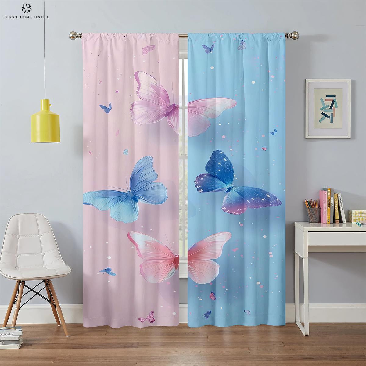 

Unicorn Pink Print Window Curtains Girly Room Decorationation Curtain Rod Pocket Home Decor Can Be Customized High Quality W50xH130(CM)x2PCS&Rod pocket