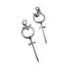 Gothic Punk Bat Dangle Earrings - Double Ring Pendant