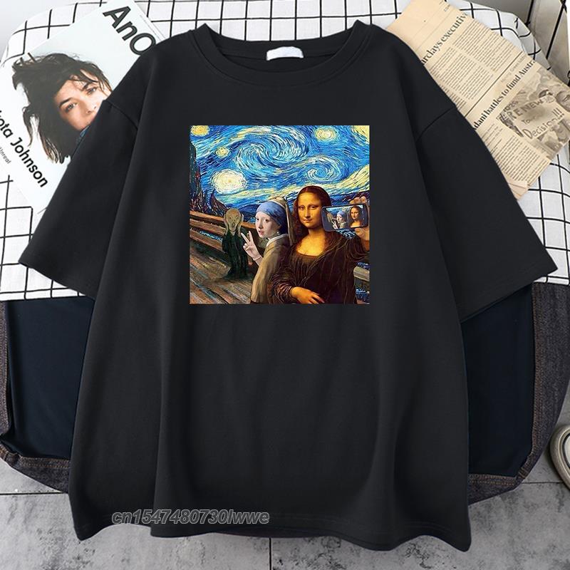 Vincent Mona Lisa Selfie Print Unisexs Tshirts Funny Fit Tshirts Simplicity High Quality T Shirts Cool Oversize Unisex Clothing