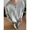 Men's High-End Retro Henley Collar Long Sleeve Knit Sweater for Autumn and Winter