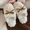 Plush Bow Accent Indoor Slippers Soft Fleece Lining Comfortable Slip-On Design Lightweight Cozy Footwear for Home Use