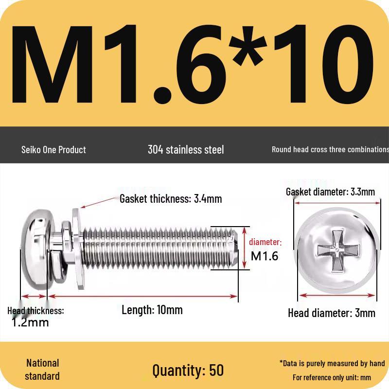 304 Stainless Steel Phillips Round Head Screw with Flat Washer M3/M4/M5/M6
