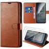Case + 2 Tempered Glasses for Google Pixel 11, Anti-Scratch Protection Synthetic Leather Brown