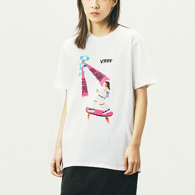 Vans X Nichinichi Collaboration Cartoon Skateboard Pattern T-Shirt Women Tops White VN0A5H4RWHT