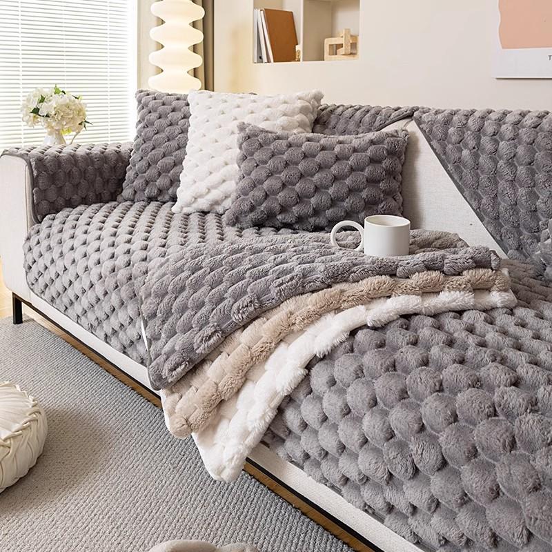Winter Living Home Non-slip Turtle Velvet Grid Sofa Cushion Couch Covers Warm Slipcover Funda Sofa Mats