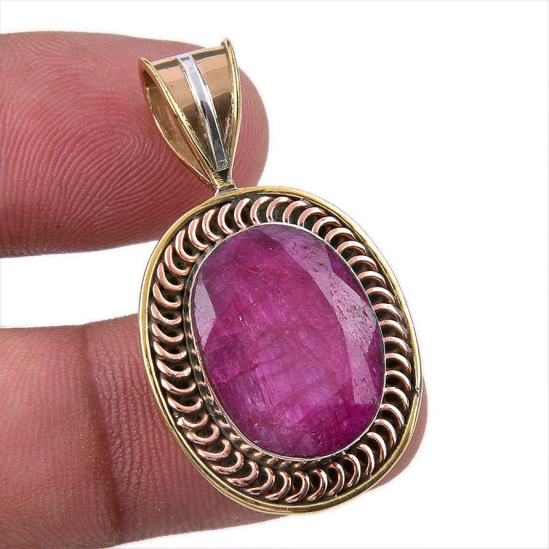 

Kashmir Red Ruby(Simulated) 925 Sterling Silver Gift Two Tone Pendant 1.50 k4Z78