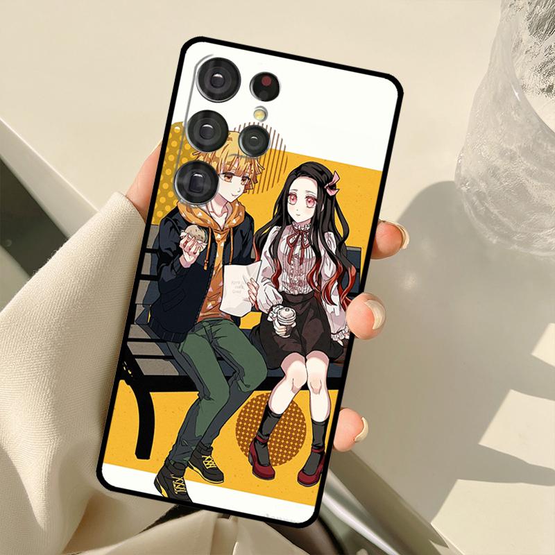 Pouzdro Demon Slayer Nezuko a Zenitsu pro Samsung Galaxy S22 Ultra S20 FE Note 20 Note 10 S8 S9 S10 Plus S21 Ultra Kryt