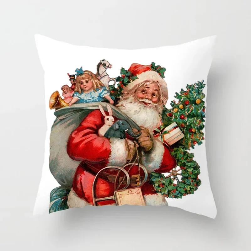 Merry Christmas Decoration Cushion Cover Angel Santa Printed Pillow Cover Holiday Farmhouse Home Decorative Pillowcase