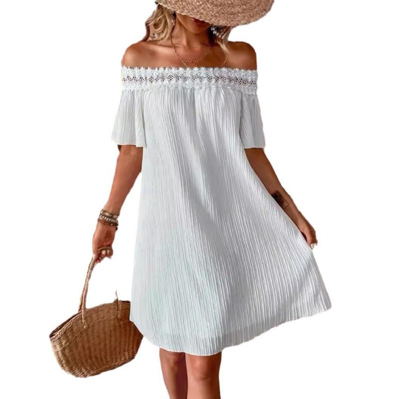 Dámské ležérní krajkové patchworkové šaty na jedno rameno